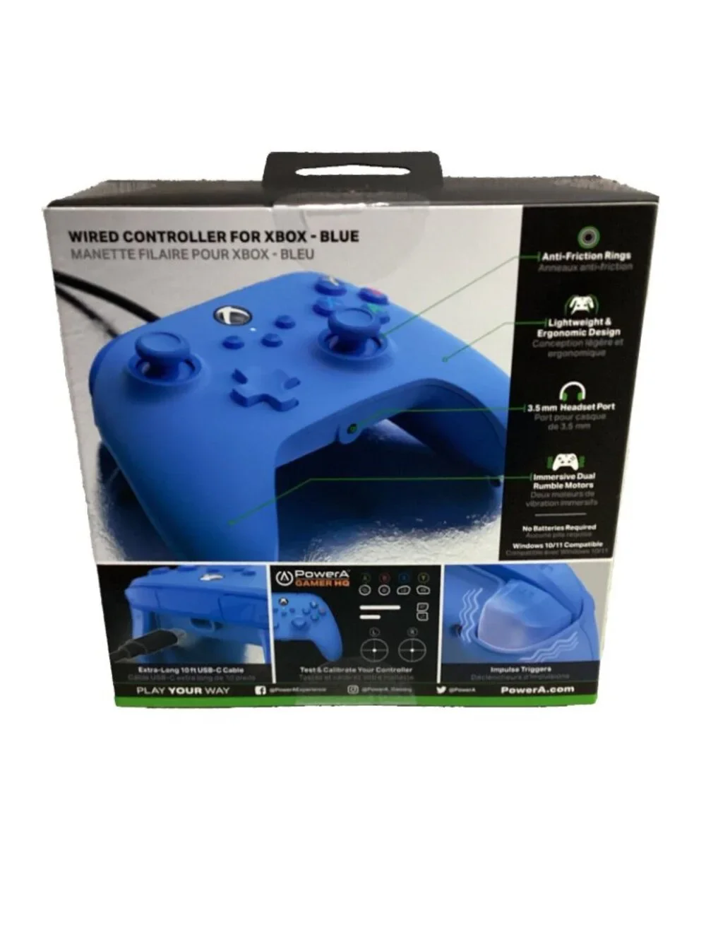 XBox Wired Controller Rumble Motors Impulse Triggers Blue PowerA Brand New Boxed